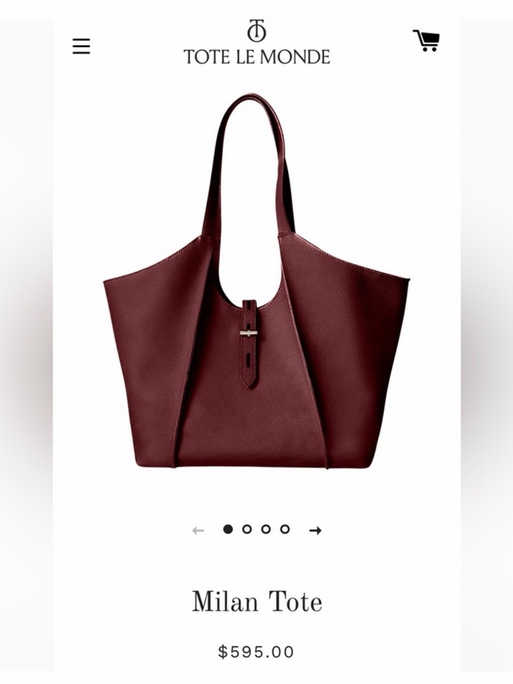 Tote Le Monde Milan Burgundy Tote Bag Purse Genuine Leather NWOT